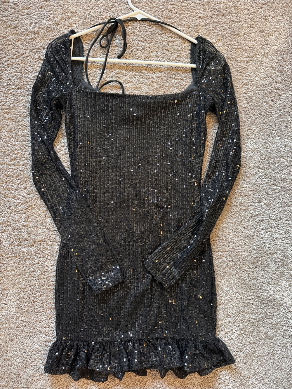 Lucy in the Sky Black Sequin Ruffle-Hem Mini Dress